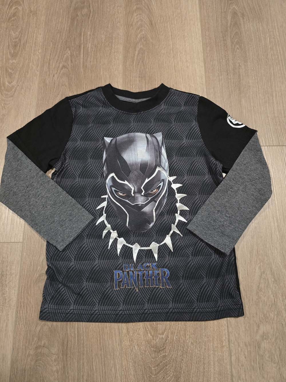 Marvel Black Panther Boys Layered Long Sleeve Graphic Shirt Size XS 4/5